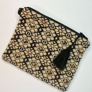 A & B Evening Bag Beaded Clutch Makeup Pouch Zipper‎ Tassel Medium